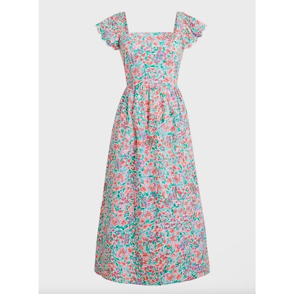 J.Crew Ruffle Sleeve Midi Dress Floral Cotton A Line Cottagecore US 8 NWT